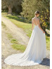 Bateau Neck Ivory Lace Tulle Open Back Wedding Dress